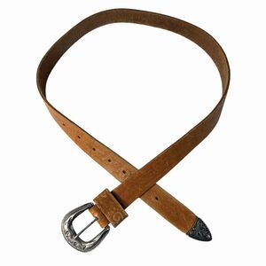 Vtg Western Tooled Top Grain Leather Belt Women's Engraved Buckle Small Sz S 28